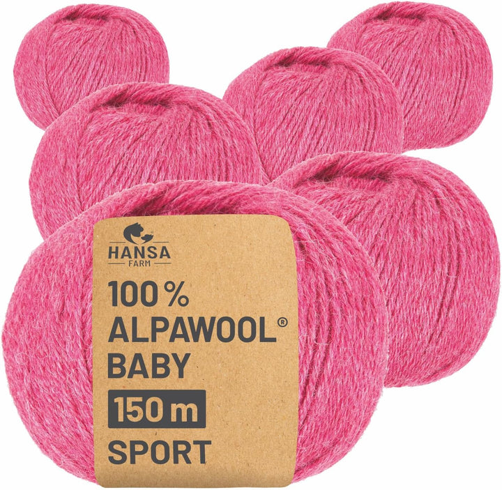 HANSA-FARM | 100% Baby Alpakawolle in 50+ Farben (kratzfrei) - 300g Set (6 x 50g) - weiche Alpaka Wo