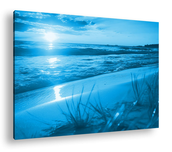 deyoli Sonnenuntergang am Wasser Format 80x60 Effekt: Monocrome Blau als Leinwandbild, Motiv fertig