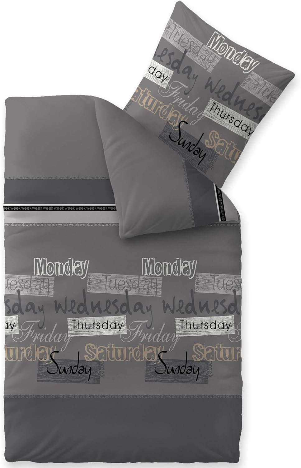 CelinaTex Touchme Biber Bettwäsche 155 x 220 cm 2teilig Baumwolle Bettbezug Carla grau anthrazit sch