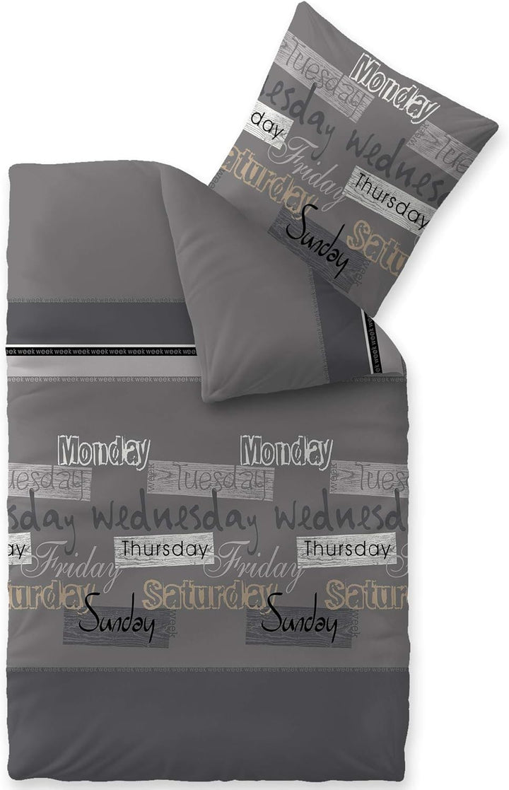 CelinaTex Touchme Biber Bettwäsche 155 x 220 cm 2teilig Baumwolle Bettbezug Carla grau anthrazit sch