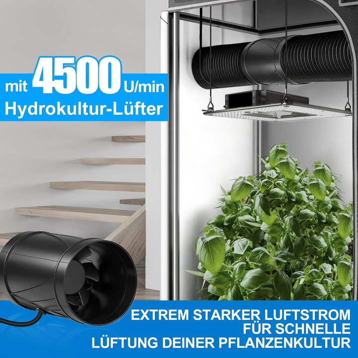 Regelbar Rohrventilator 100mm, 222 m³/h 4500 U/min Inline Abluftventilator Leise mit Drehzahlregler,
