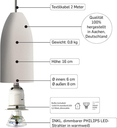 Buchenbusch urban design Pendelleuchte 3-flammig light edition, Beton Deckenlampe hängend mit Textil