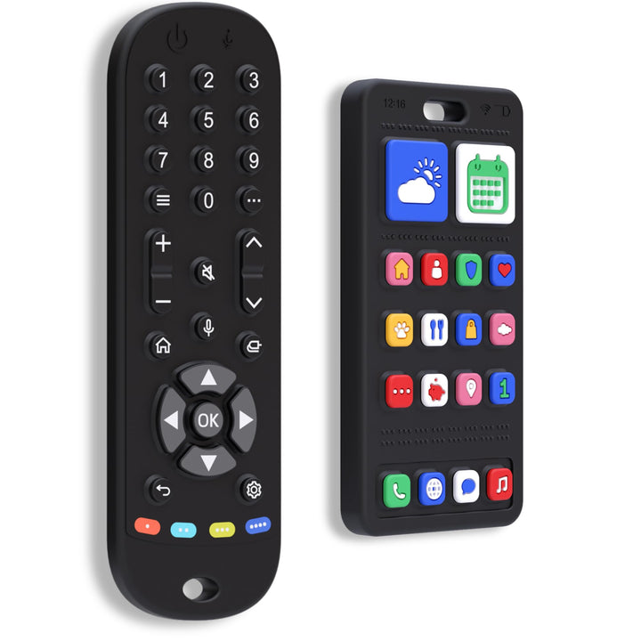 Baby Fernbedienung + Baby Telefon &amp; Beissring - 100% Silikon Beissspielzeug, lebensechtes Spielzeug-