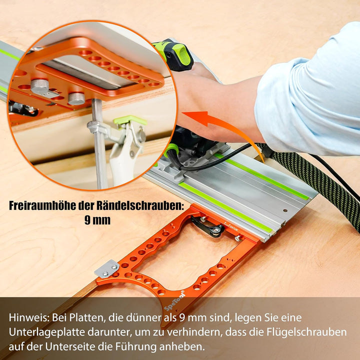 SpeTool 90° Winkelanschlag für Führungsschiene, ±0,01° Genauigkeit, Schnellverriegelung & Schienensc