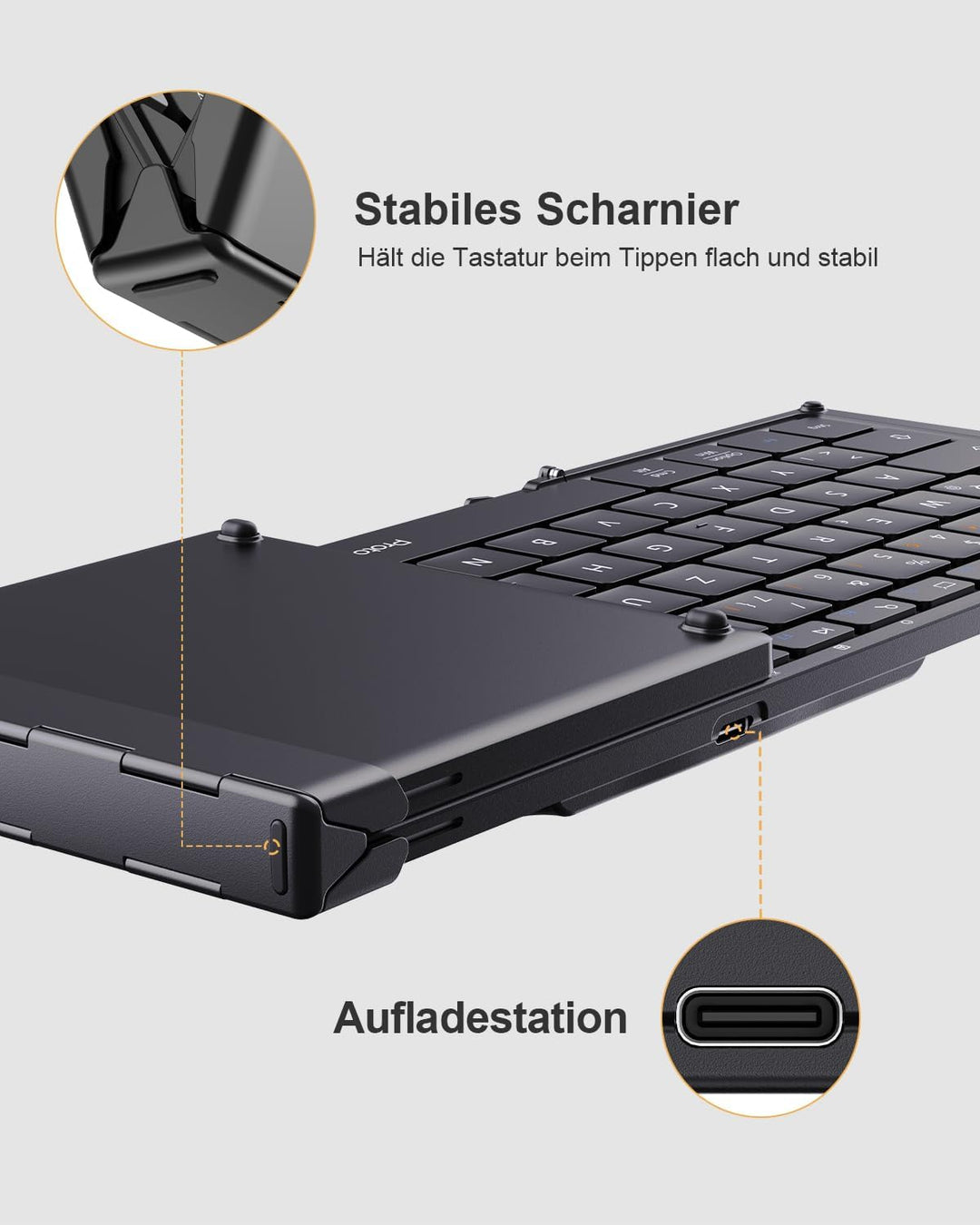 ProtoArc XK01 Faltbare Tastatur Klappbar mit Ziffernblock | Wiederaufladbare Kabellose Mini Tastatur