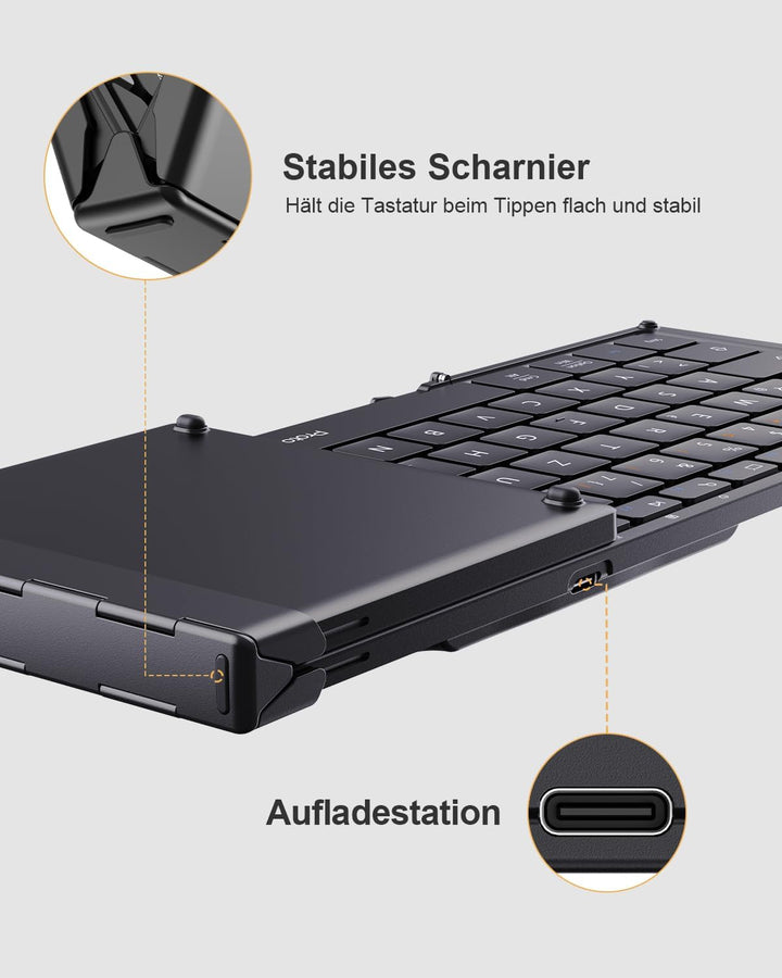 ProtoArc XK01 Faltbare Tastatur Klappbar mit Ziffernblock | Wiederaufladbare Kabellose Mini Tastatur