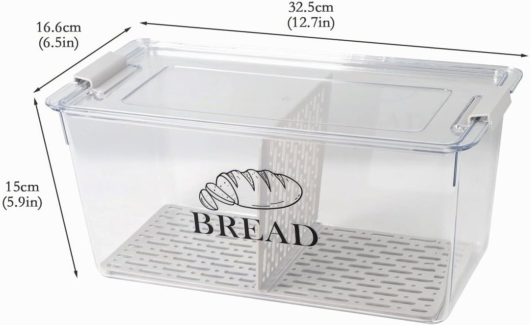 Brotkasten PET Transparent mit Trennwand, Deckel – stapelbare Brotbox mit Clipverschluss als praktis