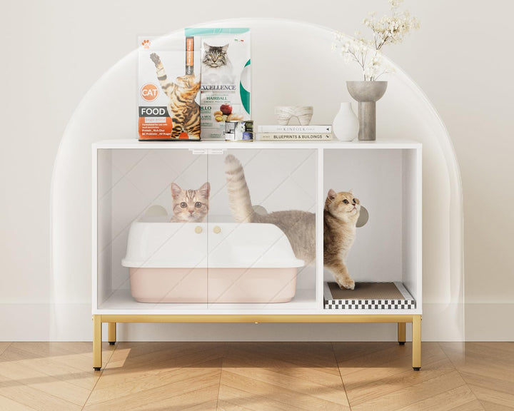 Katzenklo Schrank, Katzenkloschrank mit Doppeltüren, Katzenhaus mit Kratzmatte, hohe Beine, für Katz