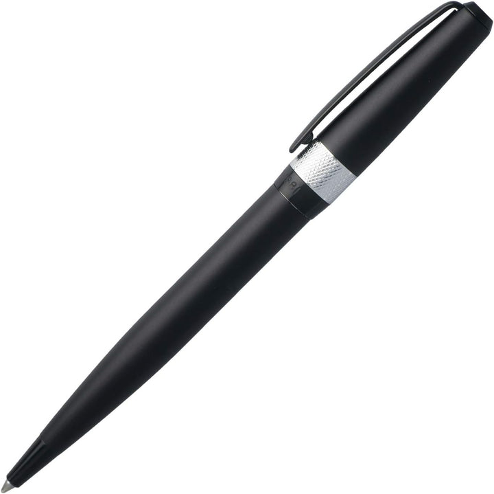 Cerruti 1881: Kugelschreiber Canal, schwarz. Kugelschreiber mit kontrastierendem Chrom-Ring in Guill