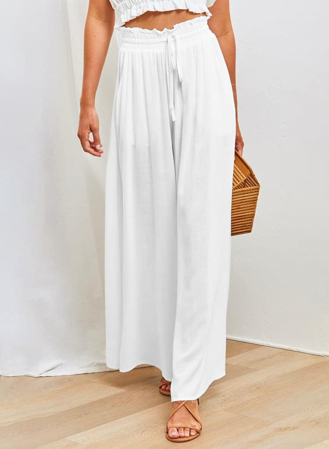Dokotoo Sommerhose Damen Leicht Palazzo Hose Elegant Sommer High Waist Baggy Leinenhose Freizeithose