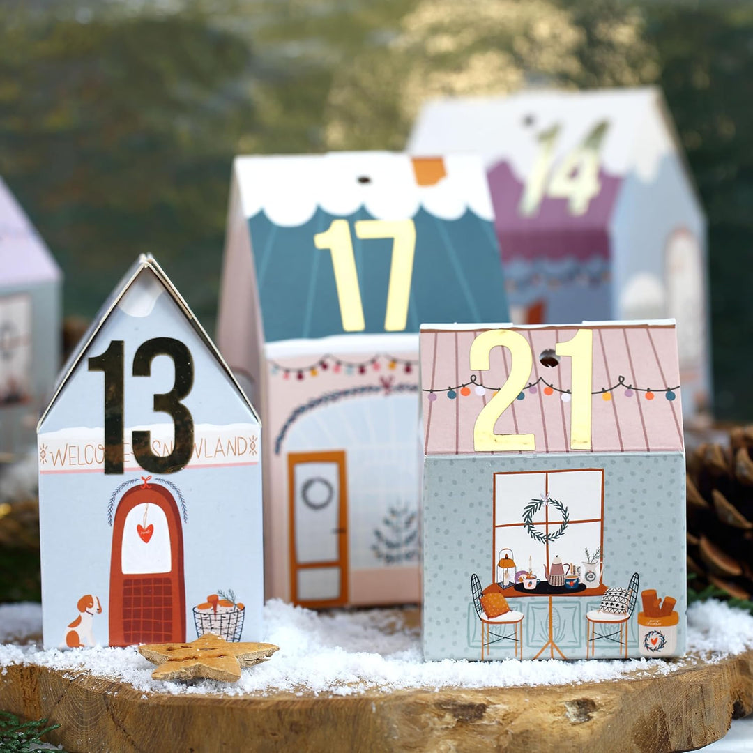 Papierdrachen DIY Adventskalender zum Basteln und Befüllen - Häuser Set - Weihnachtsdorf bunt - 24 b