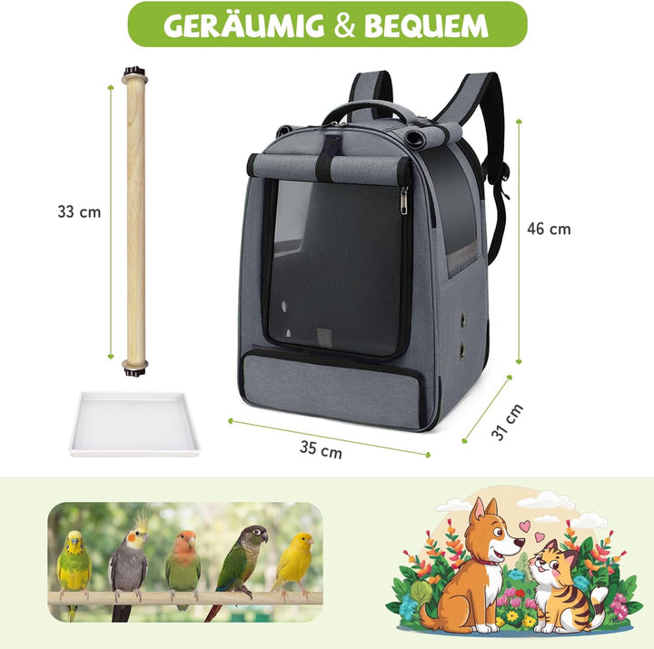 ALLSOPETS Vogelrucksack Leicht und Atmungsaktiv Tragbarer Papageiträger für Kleine Tiere mit Ständer