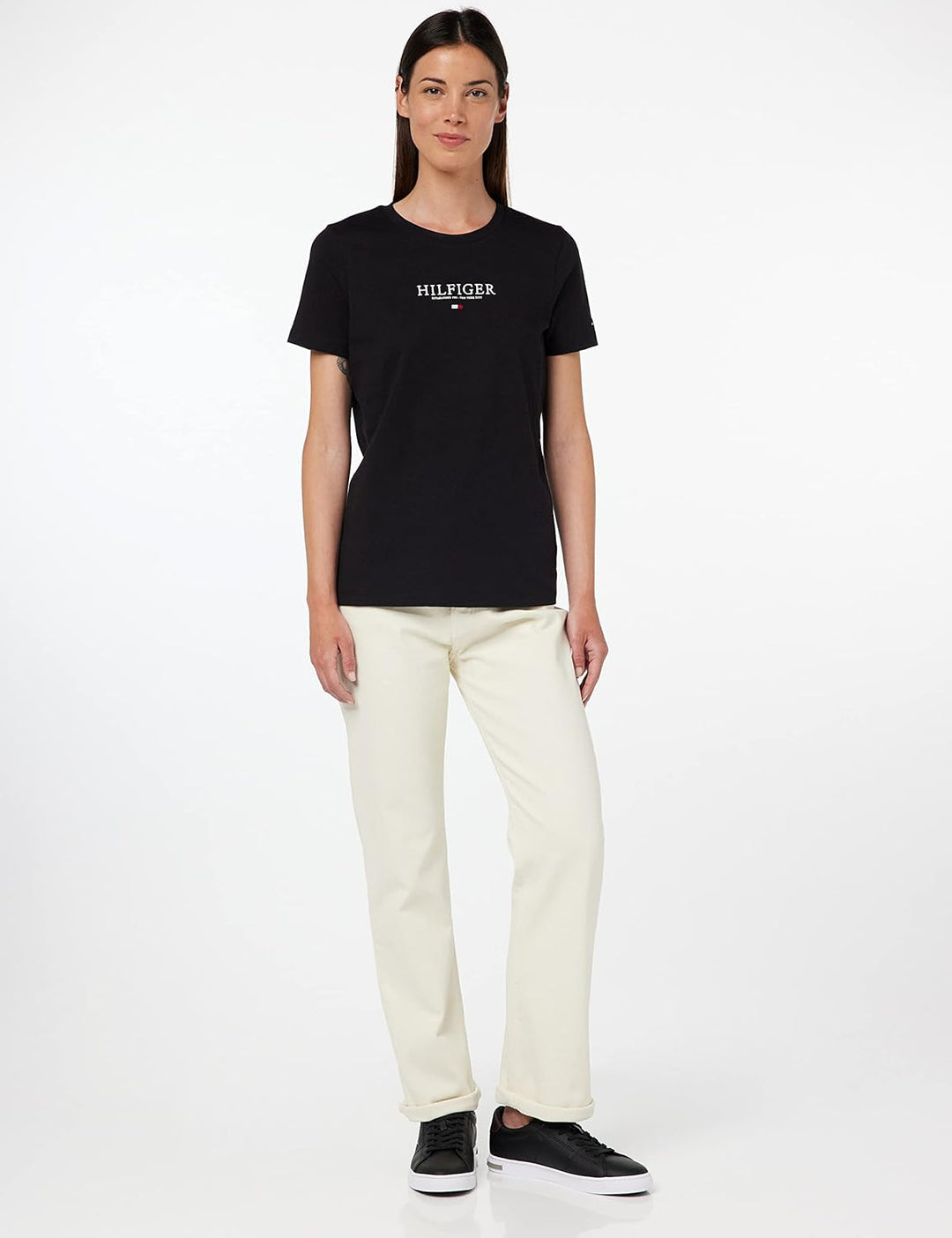 Tommy Hilfiger Damen Exclusive Hilfiger C-Nk Reg Tee Kurzarm Strickoberteile XS Schwarz (Black), XS