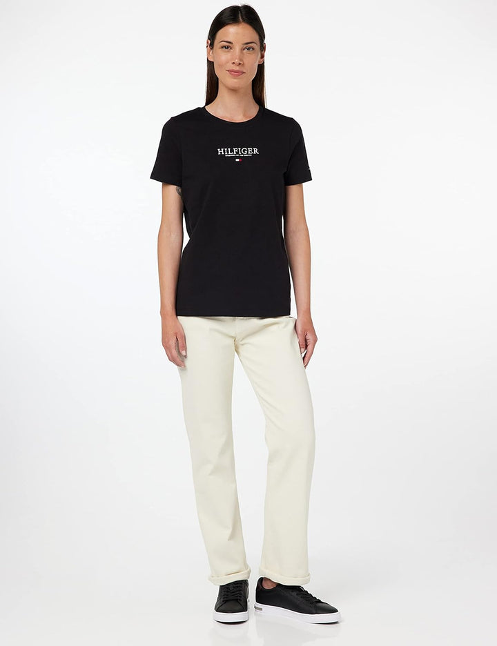 Tommy Hilfiger Damen Exclusive Hilfiger C-Nk Reg Tee Kurzarm Strickoberteile XS Schwarz (Black), XS