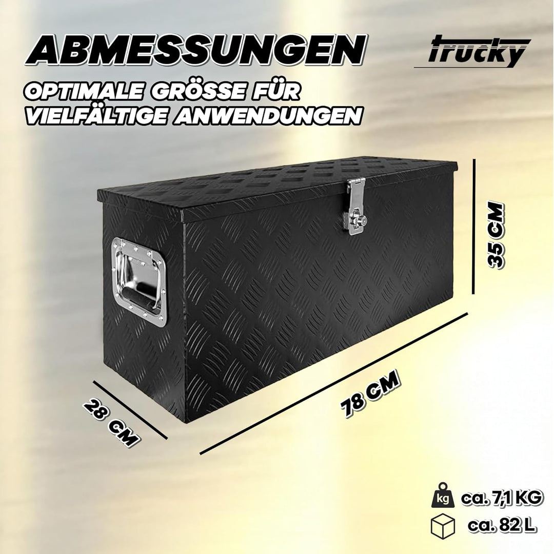 Trucky Truckbox aus Aluminium, in Schwarz, Abschliessbar, Robustes Riffelblech, Für Werkstatt, Auto,