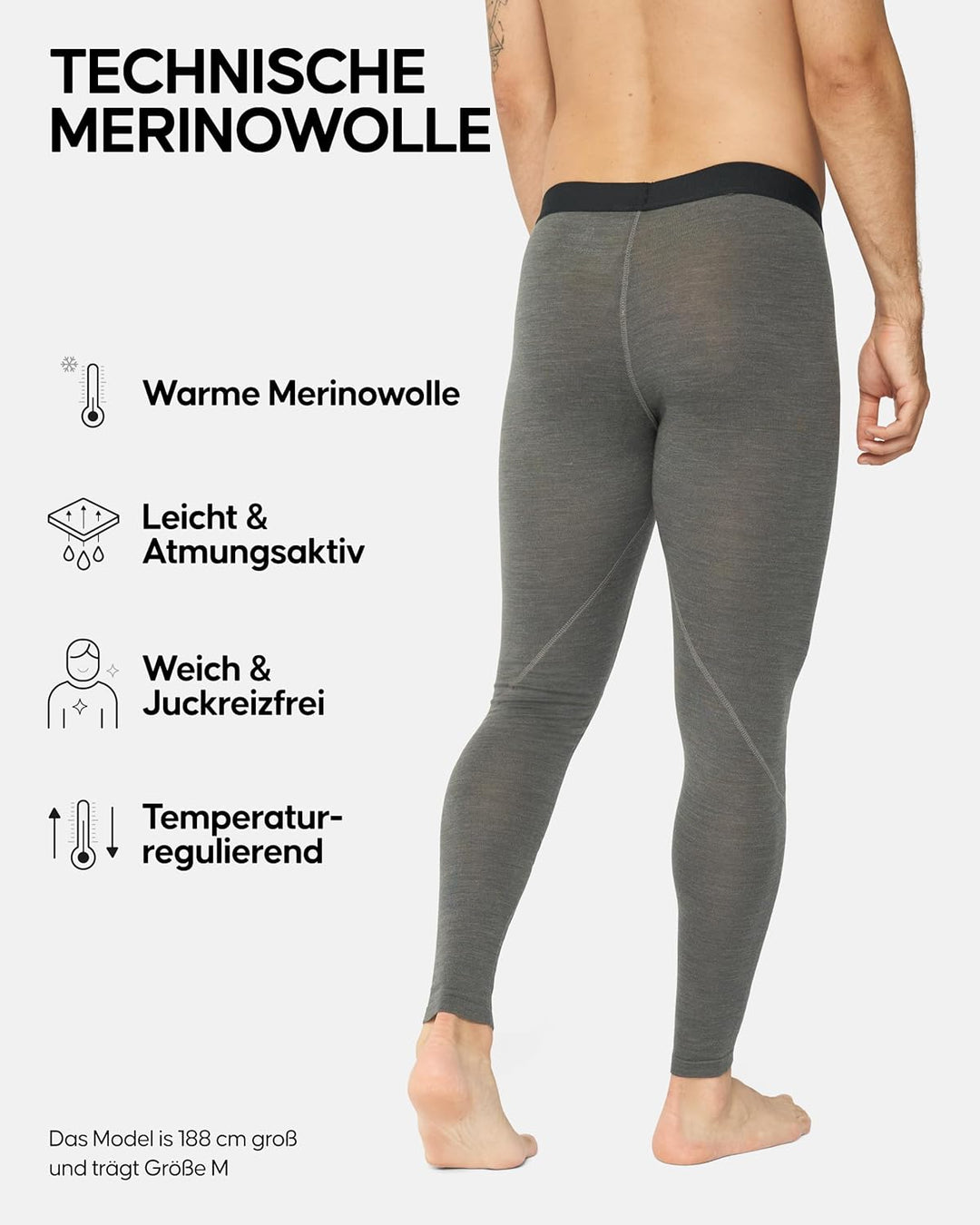 DANISH ENDURANCE Merino Thermounterhose Herren Lang, Premium Thermounterwäsche Herren, Funktionsunte