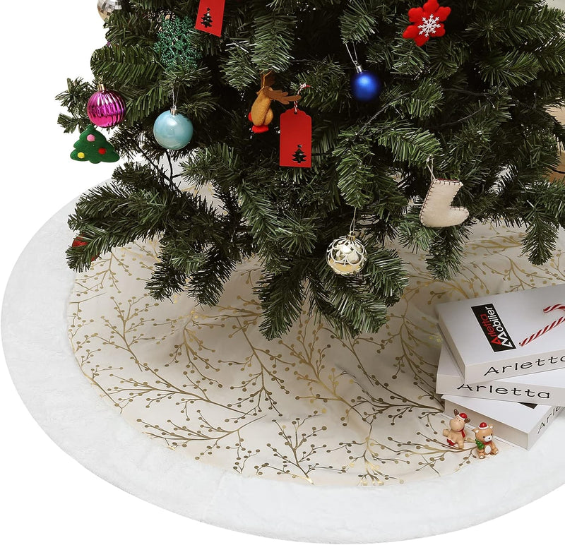 Lewondr Weihnachtsbaum Rock mit Bronziermuster, 35 Zoll Rund Weihnachtsbaumdecke Christbaumständer T