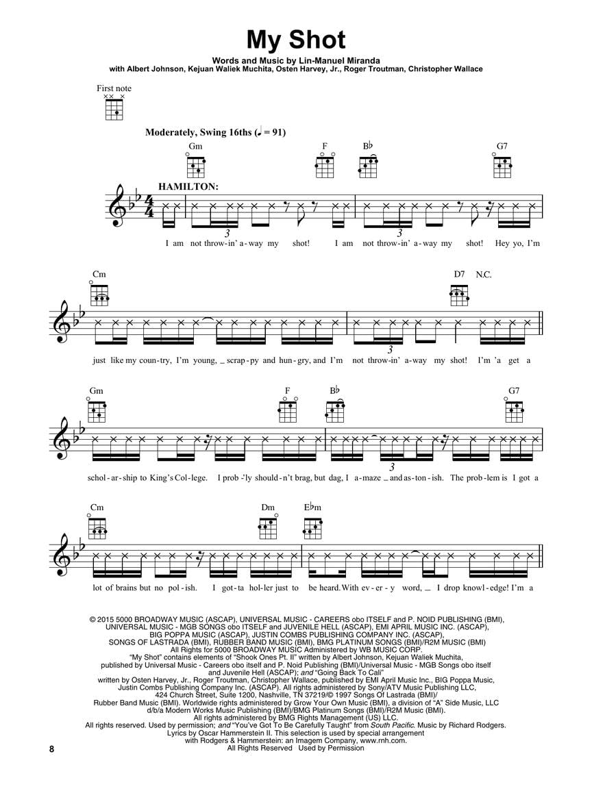 Ukulele Selections: Noten, Sammelband für Ukulele: An American Musical by Lin-Manuel Miranda. Noten,
