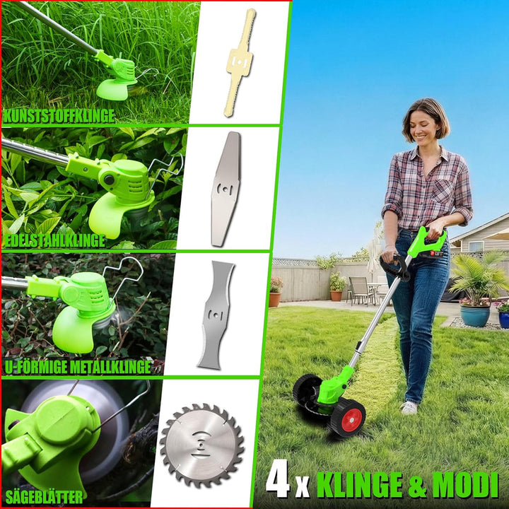 Akku-Rasentrimmer 21V Elektrischer Rasentrimmer - Motorsense akku Mit 2x2000mAh Batterie und 4 Messe