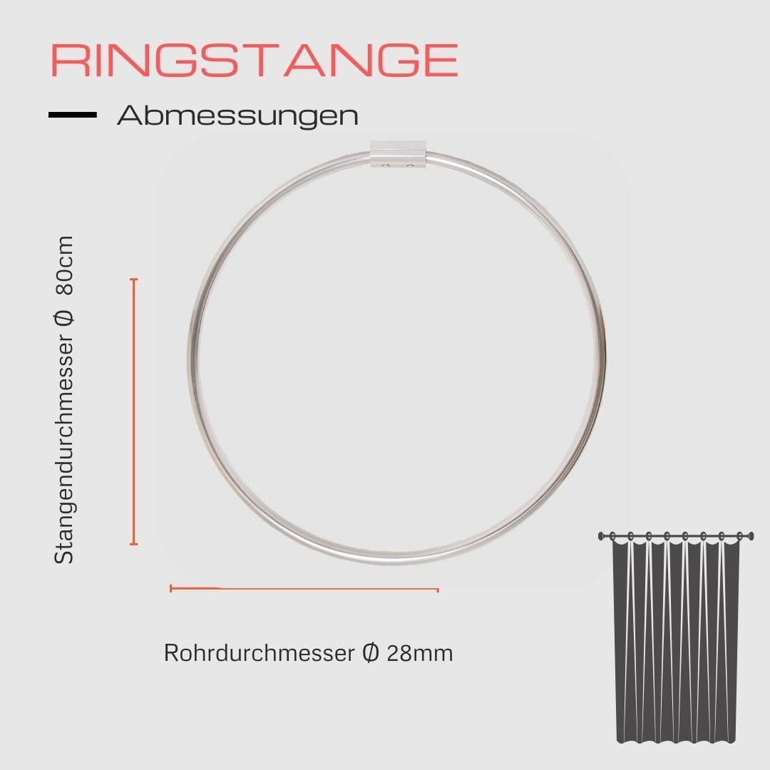Ekershop Alu Ringstange Chrom Glänzend RUND Ø 80 cm Duschvorhangstange Winkelstange für Duschvorhang