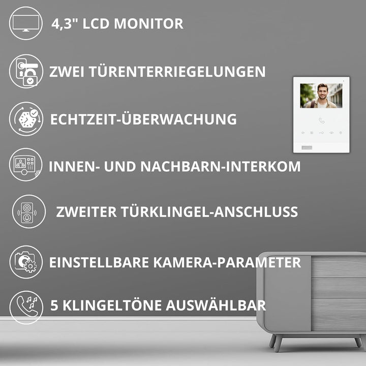SCHUTZER Video-Türsprechanlage mit Kamera – kabelgebundene Gegensprechanlage mit 2-Draht-Bus, Іnnenm