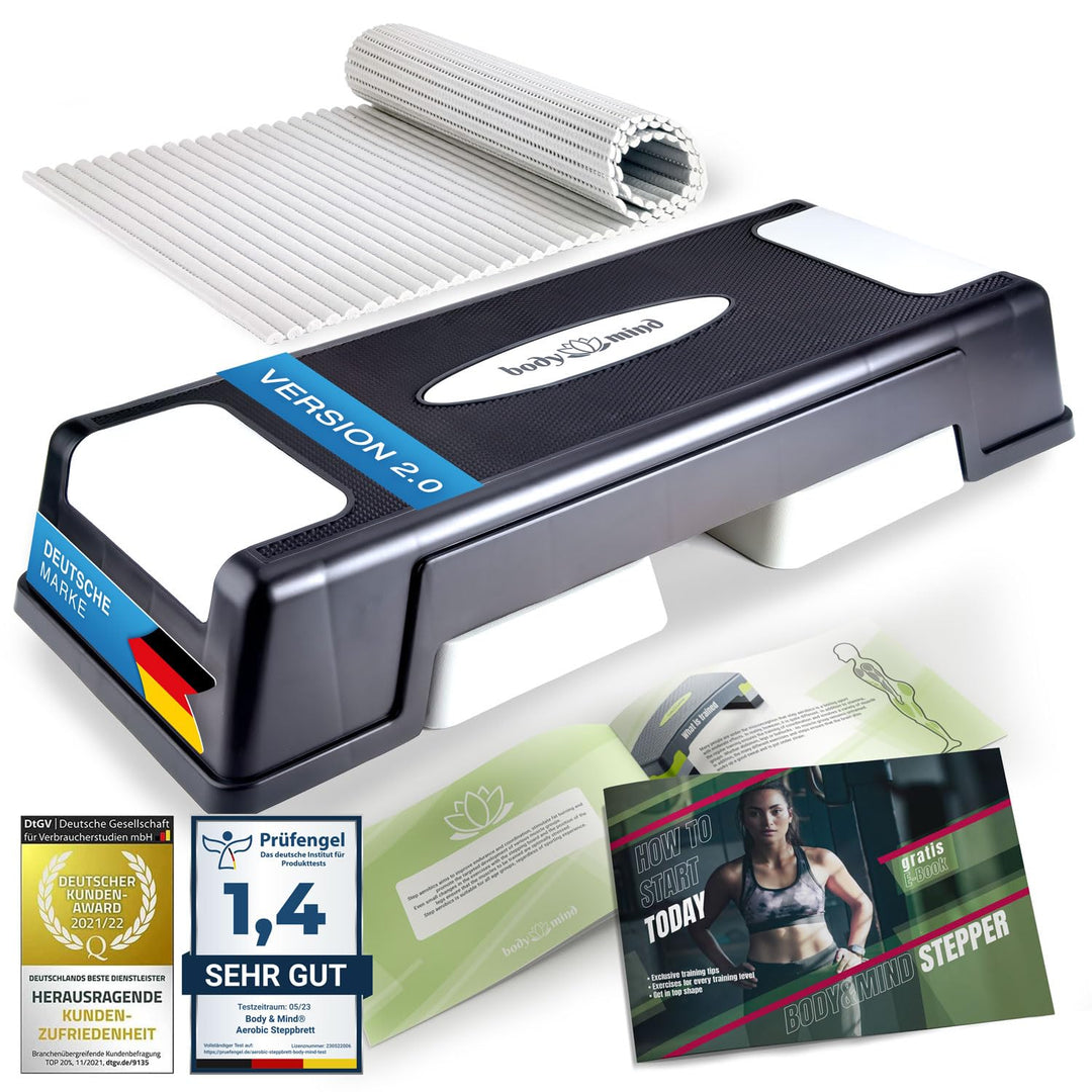 Body & Mind® Aerobic Steppbrett Stepper Step-Bench mit gratis Anti-Rutsch-Matte & exklusiven Trainin