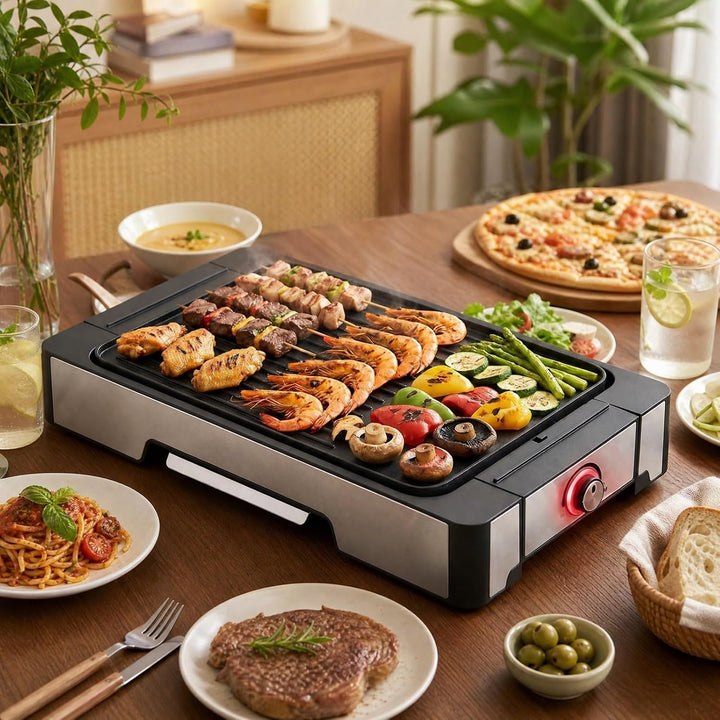 LIFEZEAL Tischgrill, 2300W Elektrogrill mit Auffangschale &amp; kompakter Grillfläche, Indoorgrill mit A