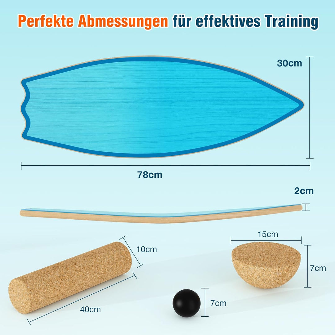 Vicye Balance Board Erwachsene & Surfing Balance Board Set – Holz Balanceboard mit Korkrolle, Halbku