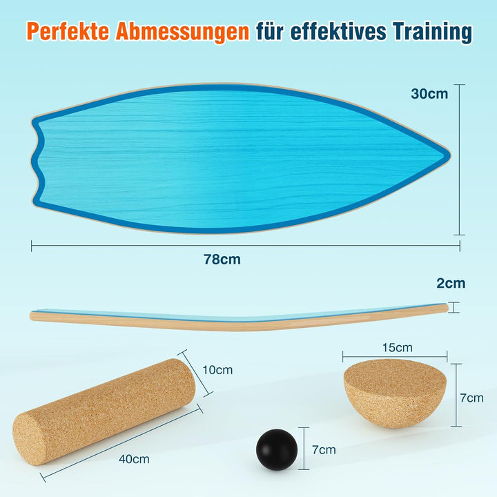 Vicye Balance Board Erwachsene & Surfing Balance Board Set – Holz Balanceboard mit Korkrolle, Halbku