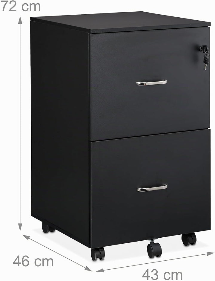 Relaxdays Rollcontainer, 2 Schubladen mit Hängeregister, HxBxT: 72 x 43 x 46 cm, abschliessbarer Akt