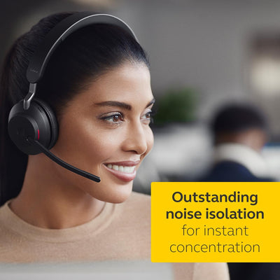 Jabra Evolve2 65 Wireless PC Headset – Noise Cancelling Microsoft Teams Certified Mono Headphones Wi