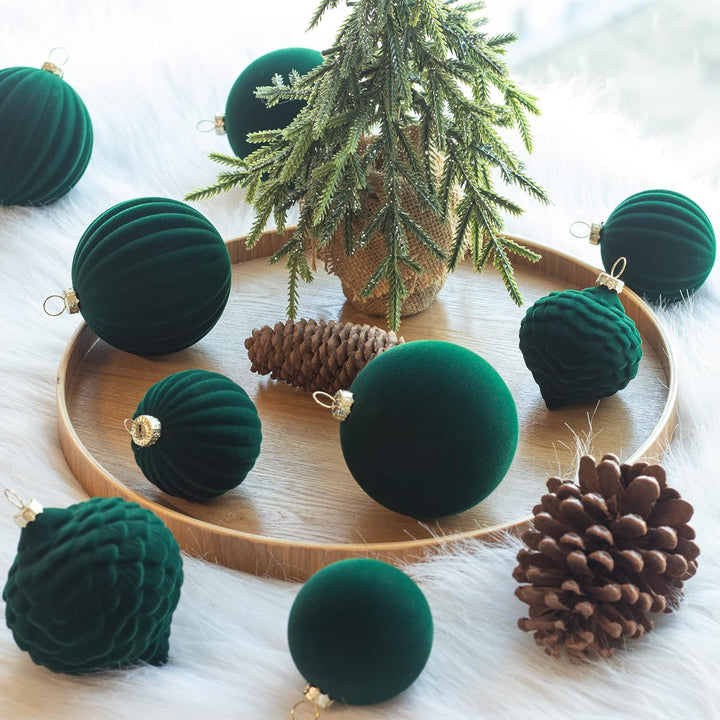 25 stück kunstoff Velvet weihnachtskugeln samt grün 6cm 8cm für Weihnachtsbaum christbaumkugeln grün