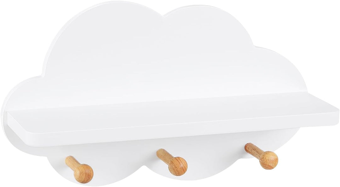 WOLTU Wolkenregal, Kinder Garderobenhaken, Wandregal mit Haken, Hängeregal, Schweberegal weiss, schw