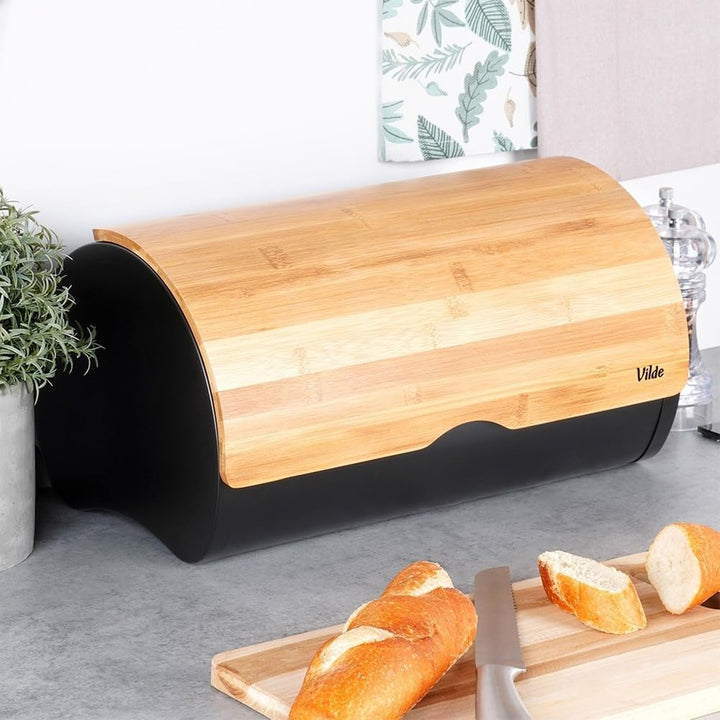 Vilde - Brotkasten metall - Brotbox - Brotbehälter aus Stahl und Holz - Bread box - Brot aufbewahrun