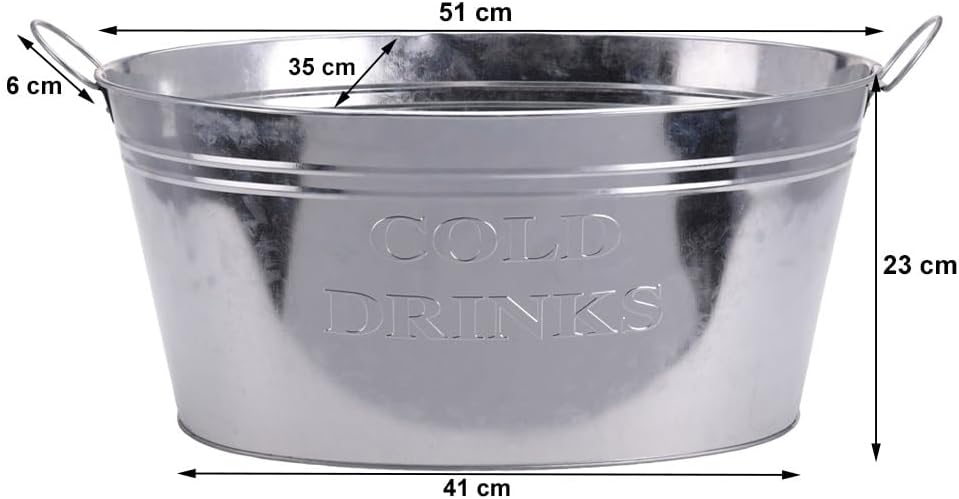 zeitzone Getränkekühler Zinkwanne XL Cold Drinks Grosser Sektkühler mit Henkel für Flaschen Gartenpa