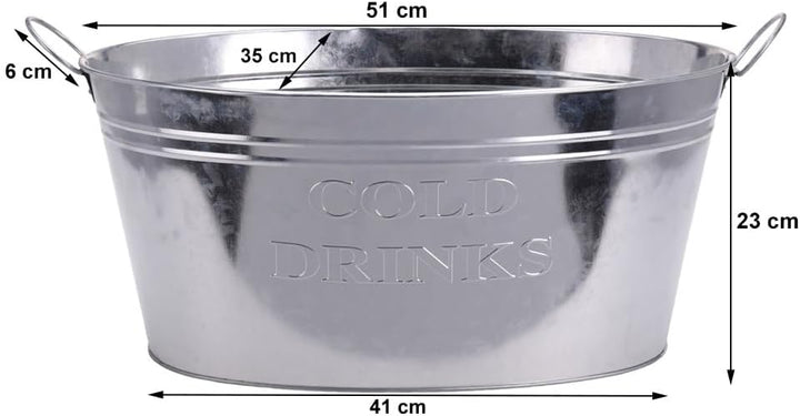 zeitzone Getränkekühler Zinkwanne XL Cold Drinks Grosser Sektkühler mit Henkel für Flaschen Gartenpa