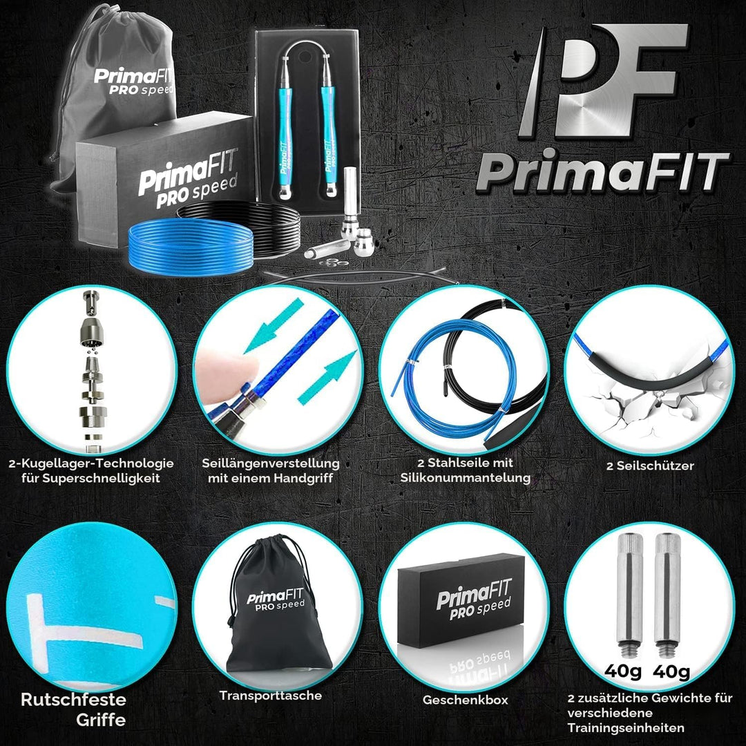 PrimaFIT Springseil Erwachsene Fitness Pro Speed Jump Rope 3m Seilspringen Verstellbar Mit Gewichten