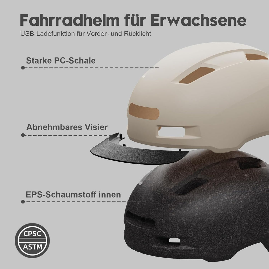 Shinmax Fahrradhelm Herren Damen, Helm Fahrrad mit USB Licht 5 Modi Fahrradhelm mit Visier, Mountain
