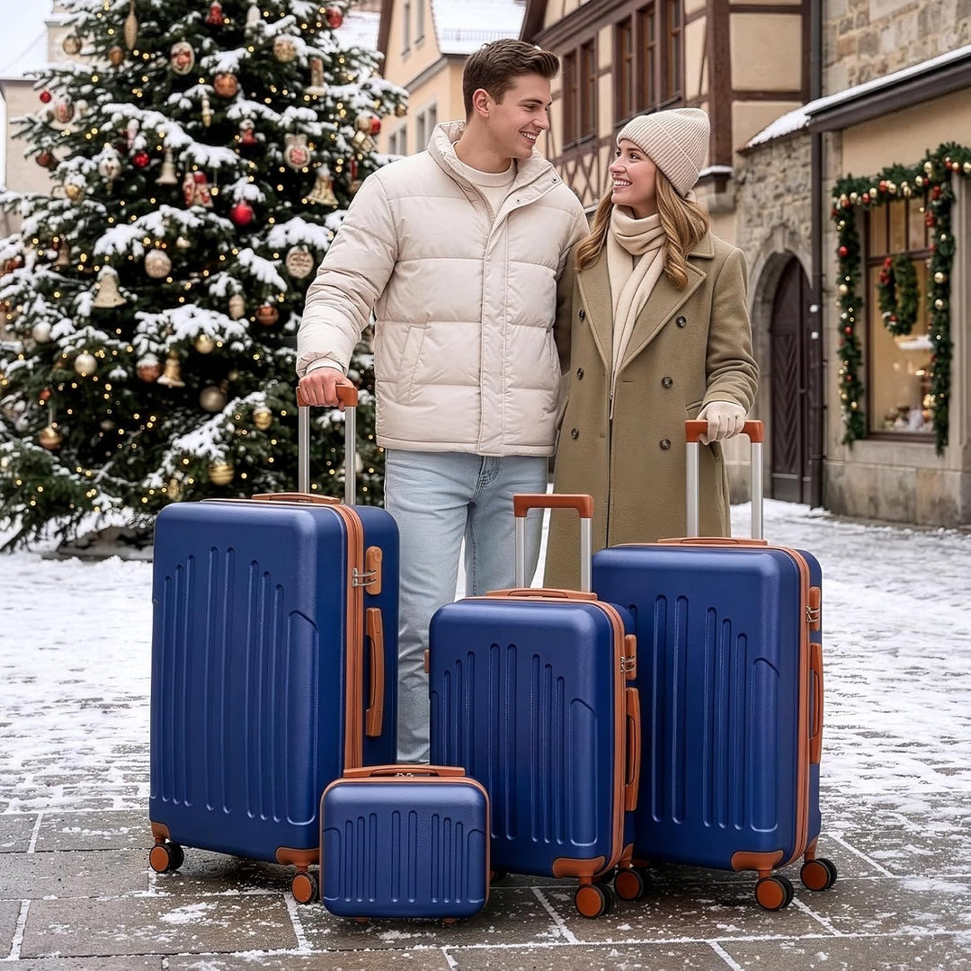 LEADZM Koffer Set 4 teilig Hartschale mit Kosmetikkoffer, Kofferset aus ABS, Reisekoffer mit Rollen