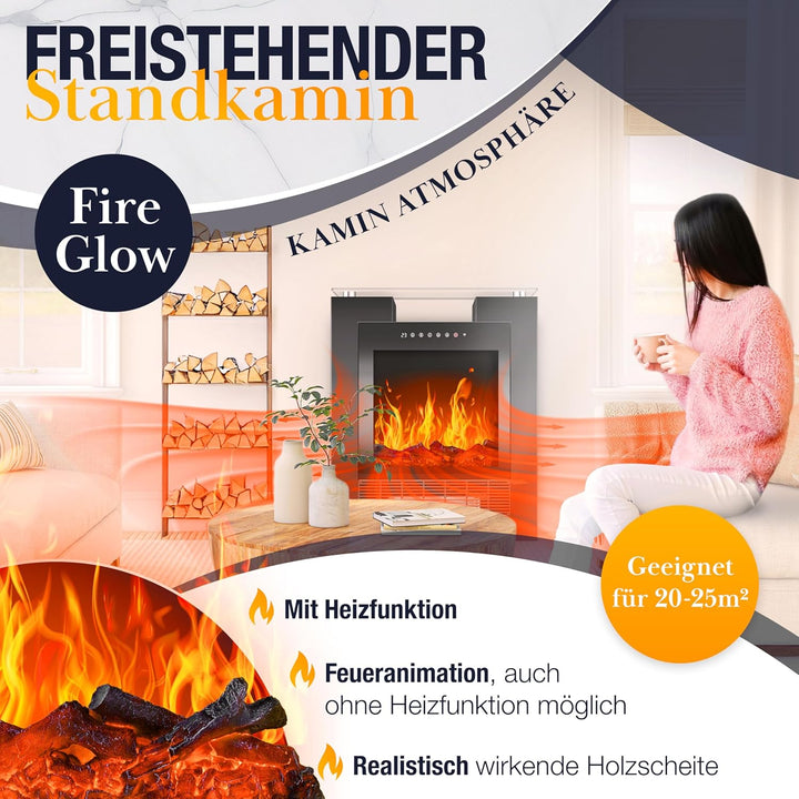 KESSER® LED Kamin mit Heizung elektrisch | Heizlüfter Elektrokamin mit Thermostat, Standkamin mit re