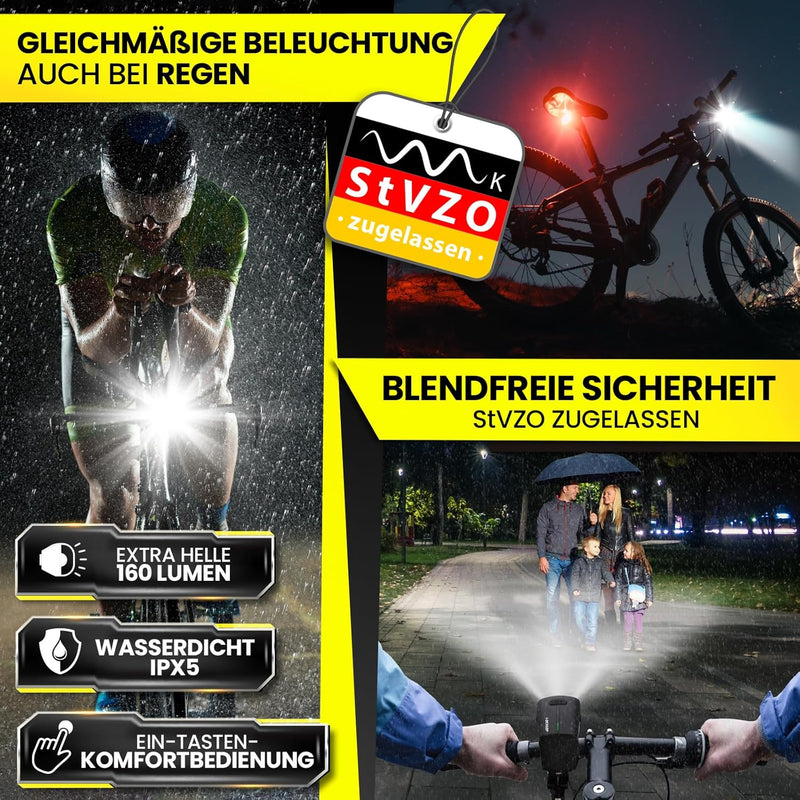 Dunlop Sports Fahrradlicht Set Fahrrad Licht - Extra helles LED mit Hochleistungs Akku - Fahrradbele