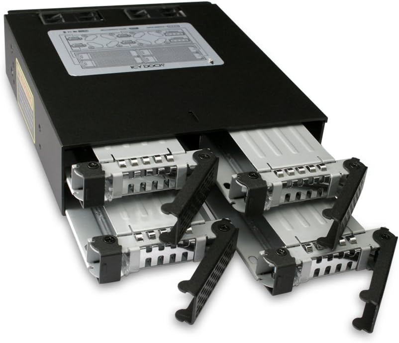 ICY DOCK Wechselrahmen für 4X 2,5 Zoll (6,4cm) SATA/SAS SSD/HDD in 1x 5,25 Zoll (13,3cm) - Vollmetal