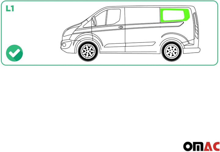 Seitenfenster Sicherheitsglas kompatibel mit Ford Transit Custom 2013-2023 Links L1 Schwarz Hinten L