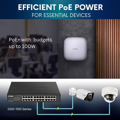 D-Link DGS-1100-24PV2 24-Port Gigabit PoE Smart Switch (24 x 10/100/1000 Mbit/s, davon 12 PoE-Ports,
