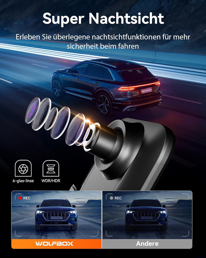 WOLFBOX 12'' G850 4K Spiegel Dashcam mit Rückfahrkamera, Dual Dash Cam Spiegel Auto Vorne und Hinten