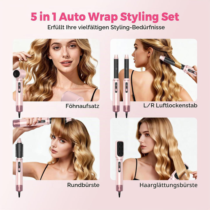 MogaWave Hair styler 5 in 1 Airbrush Haarstyler Air Styler mit LCD-Bildschirm und Temperaturanzeige