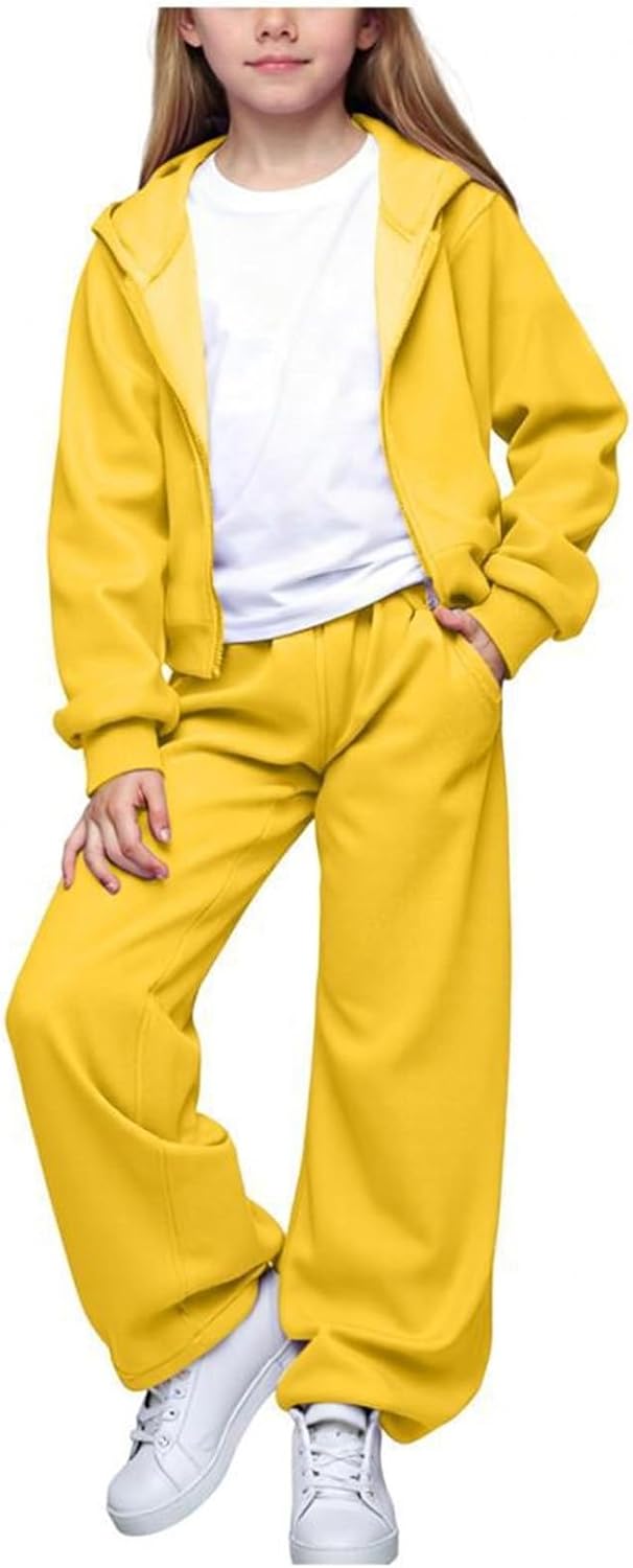 Generisch Mädchen Jogginganzug 3-teilig mit weiter Hose - Set aus Zip-Hoodie, Sweathose und Top · Lä