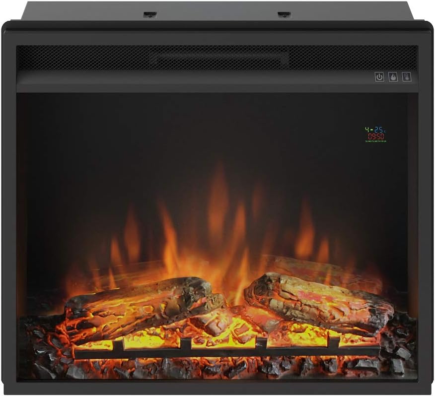 TAGU 23 Zoll PowerFlame Einbau Elektrokamin, In Wand oder Kamin einbauen, 1500W Heizung, 7-Tage Prog