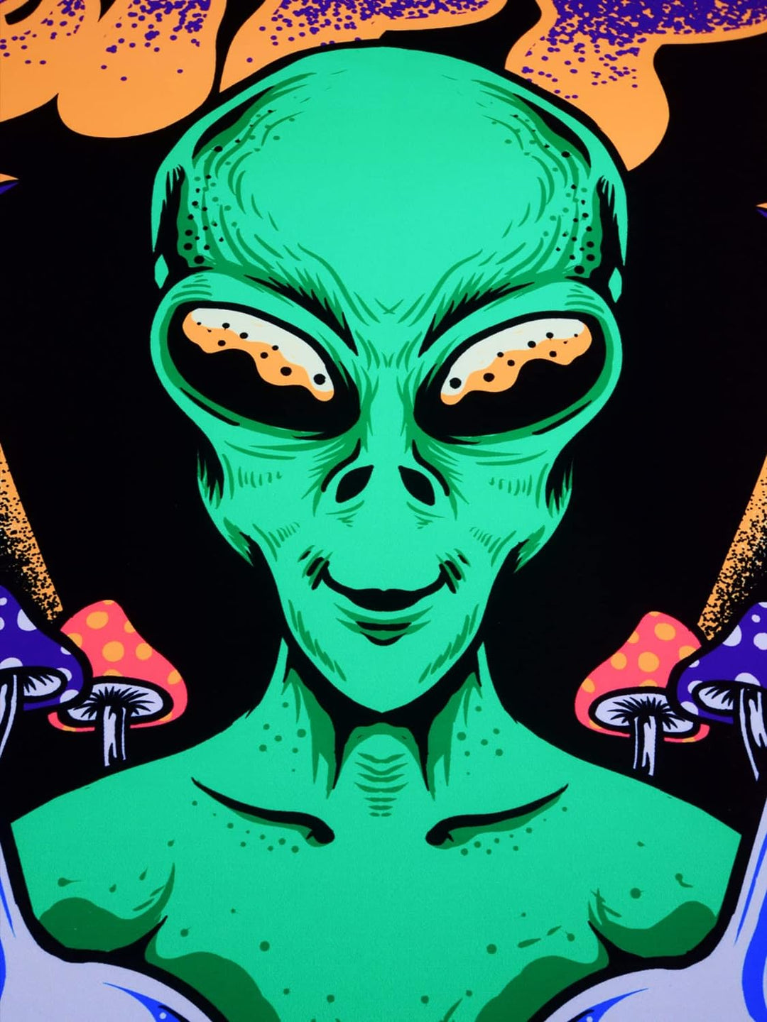 PSYWORK Schwarzlicht Stoffposter Neon | Trippin Alien | 1,5 x 2,25m | UV-aktiv | fluoreszierend | Wa