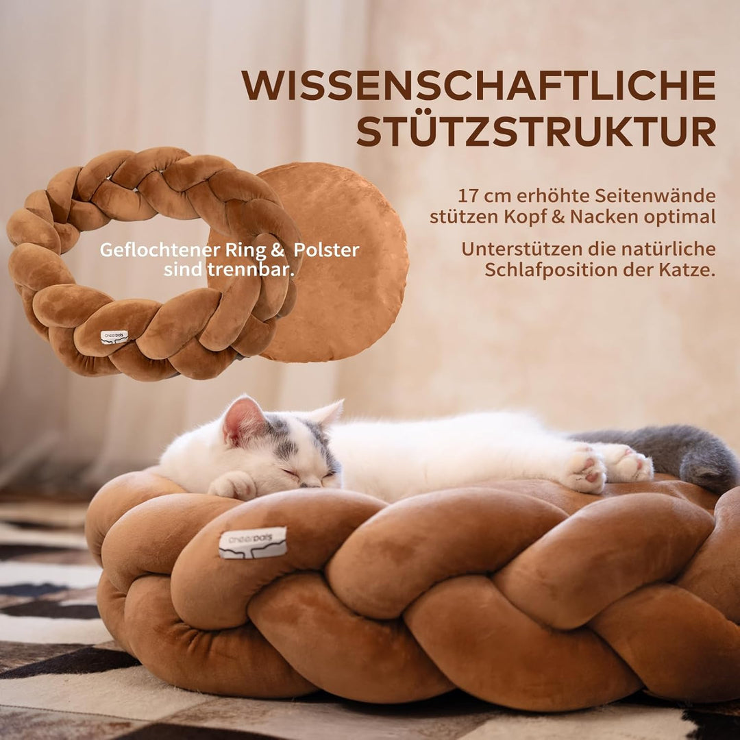 CheerPals Grosses Katzenbett 60cm, Waschbar Geflochtenes Kuschelhöhle, Hundebett mit Hochelastischer